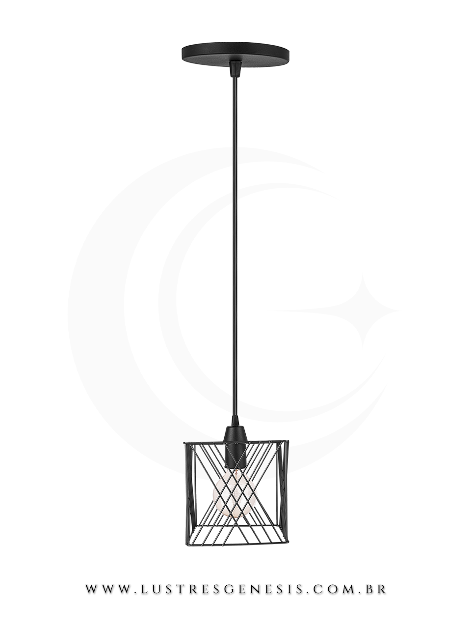 Luminária Pendente Industrial Metal Aramado Quadrado Preto Modelo ápia para Bancada Cozinha área Gourmet Lavabo Sala